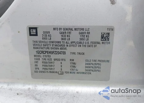 2015 Chevrolet Silverado 1500 Wt из США, поврежденный, VIN 1GCRCPEH9FZ204709